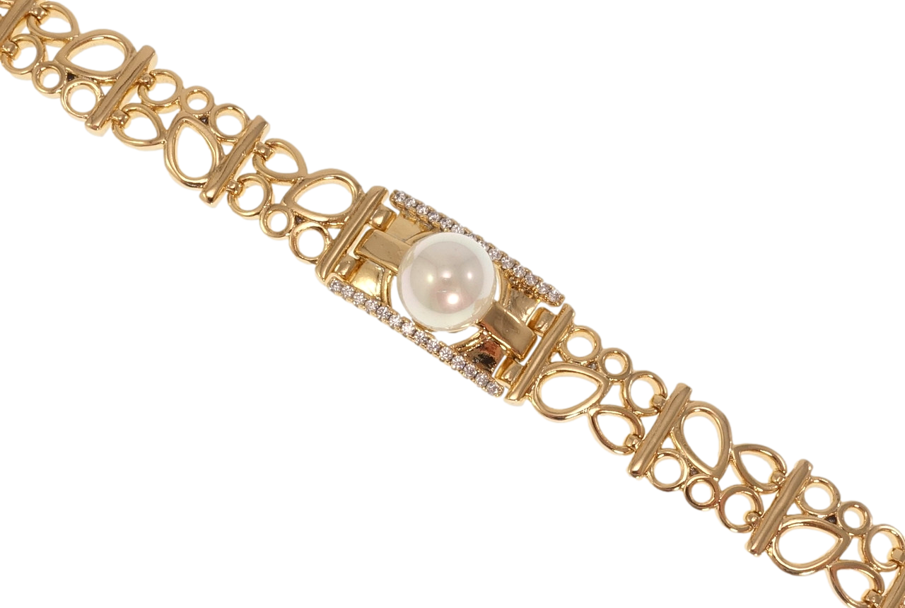 

Браслет Xuping Позолота 18K "Жемчужина с дорожками циркония" длина 19,5см х 10-12мм