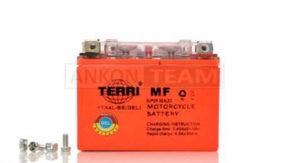 

АКБ аккумулятор 12V 4A гелевый 115‑70‑85mm YTX4L‑BS "TERRI"