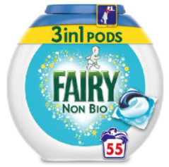 

КАПСУЛЫ ДЛЯ СТИРКИ УНИВЕРСАЛЬНЫЕ FAIRY 3-В-1 NON BIO, 55 ШТ. Италия. колба