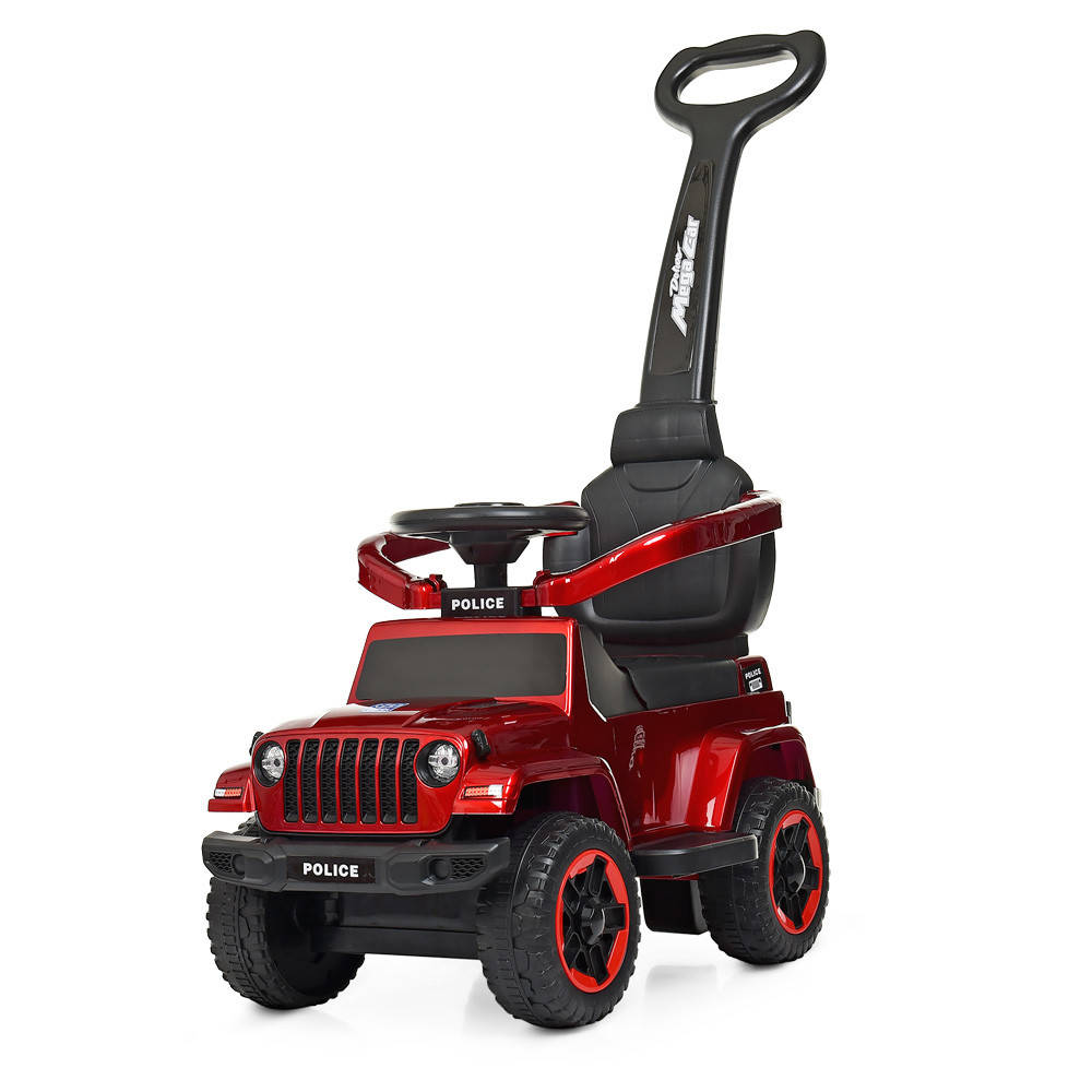 

✅ Каталка-машинка детский толокар с магнитолой, родительской ручкой Полиция BAMBI M 4288S-3 красный покраска