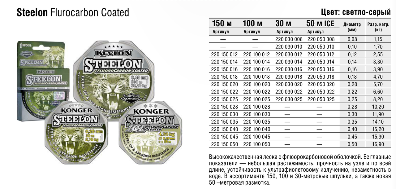 

Леска Konger Steelon Fluorocarbon 50м