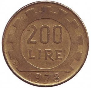 

Монета 200 лир. 1978,79,80,81 год, Италия. (АМ)