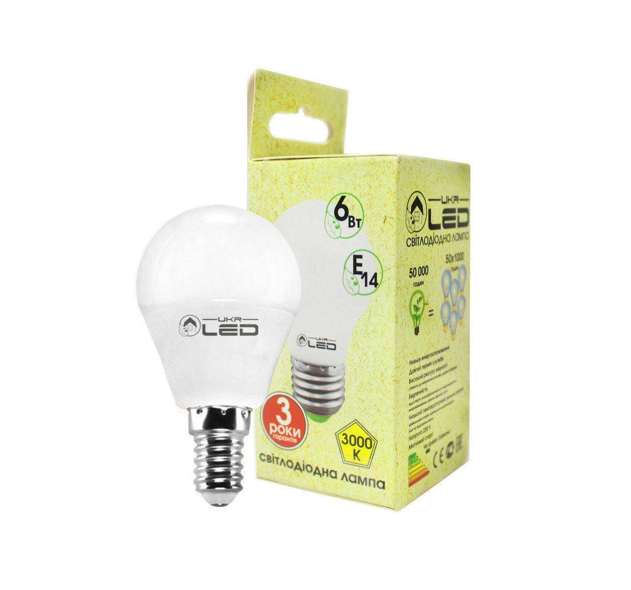 

Светодиодная лампа UkrLed Е14 6W 3000К G45