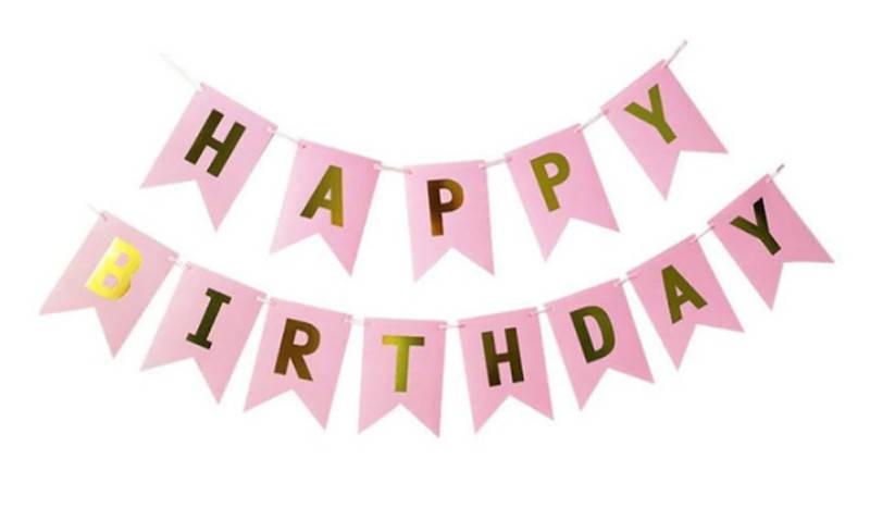 

Гирлянда бумажная флажки Happy Birthday светло-розовая