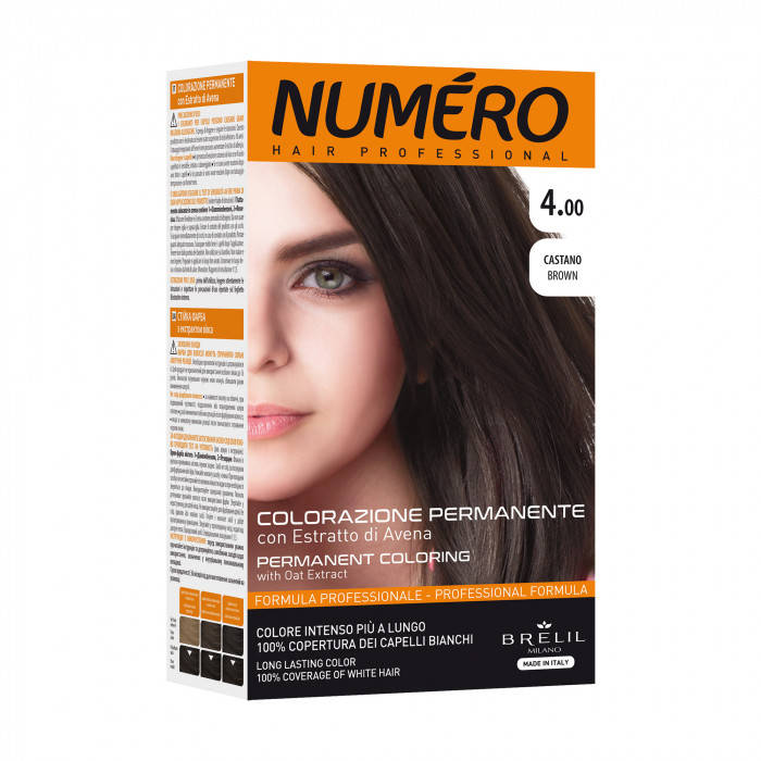 

Стойкая перманентная краска для волос Brelil Numero Hair Professional с экстрактом овса 4.00 Brown
