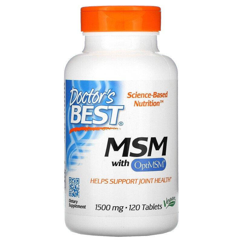 

Метилсульфонилметан "MSM with OptiMSM" 1500 мг, Doctor's Best, 120 таблеток