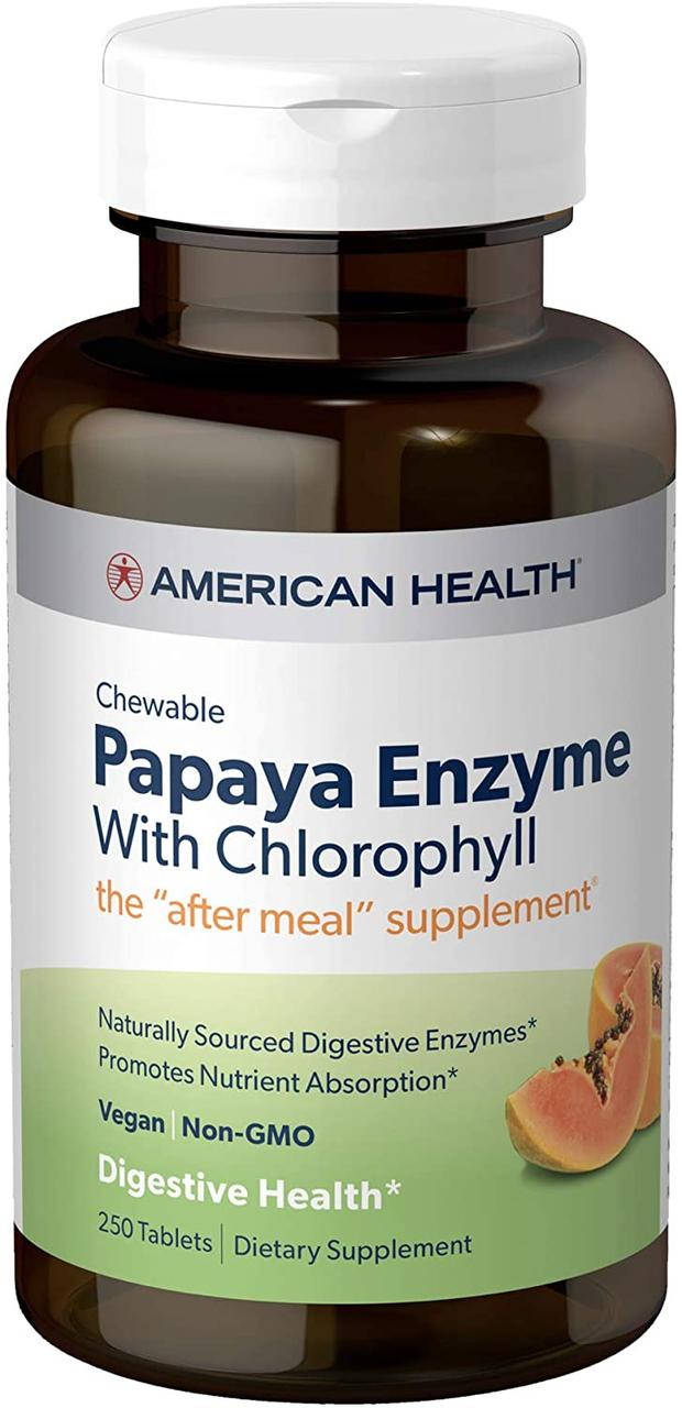 

Ферменты папайи с хлорофиллом, American Health, 250 жевательных таблеток