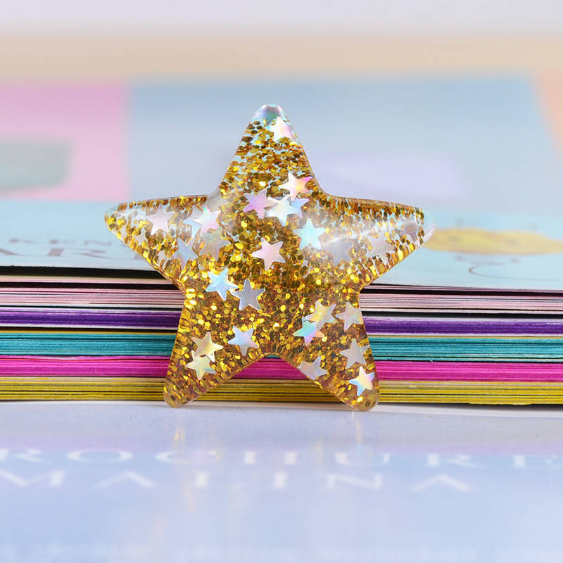 

5шт, Кабошоны, серединки "Звездочка с блестками" 32мм цвет - золото