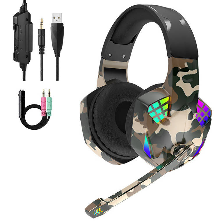 

Игровая гарнитура для ПК и PS4, геймерские наушники с разъемом 3,5 мм, RGB подсветкой и микрофоном, цвет хаки