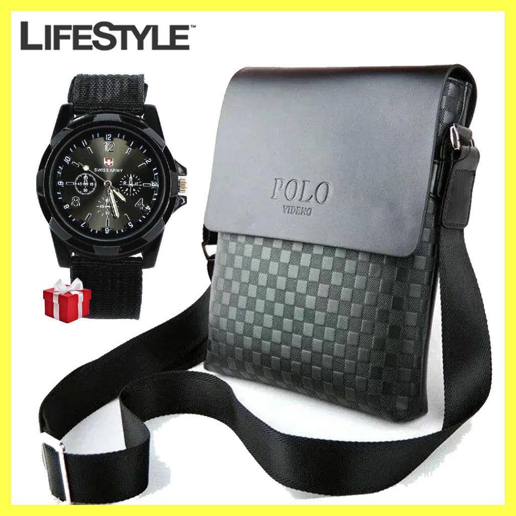 

Качественная сумка из PU-кожи Videng Polo (25х21х7 см) + Подарок Мужские часы Swiss Army / Мужской портфель