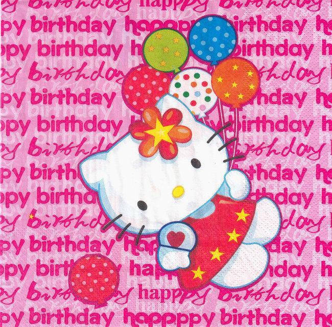 

Салфетки бумажные сервировочные с рисунком - 15шт/уп- 15, Китти, Розовый