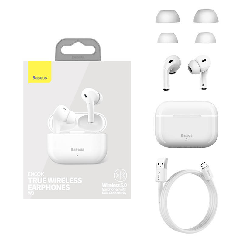 

Беспроводные bluetooth наушники Baseus Encok W3 White, Белый