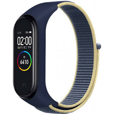 

Ремешок на Xiaomi Mi Band 3/4/5/6 (Темно-синий-Желтый)