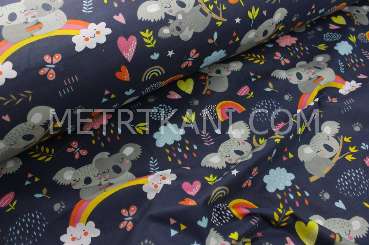 

Ткань хлопковая "Коалы на радуге" на синем фоне №1736, Синий