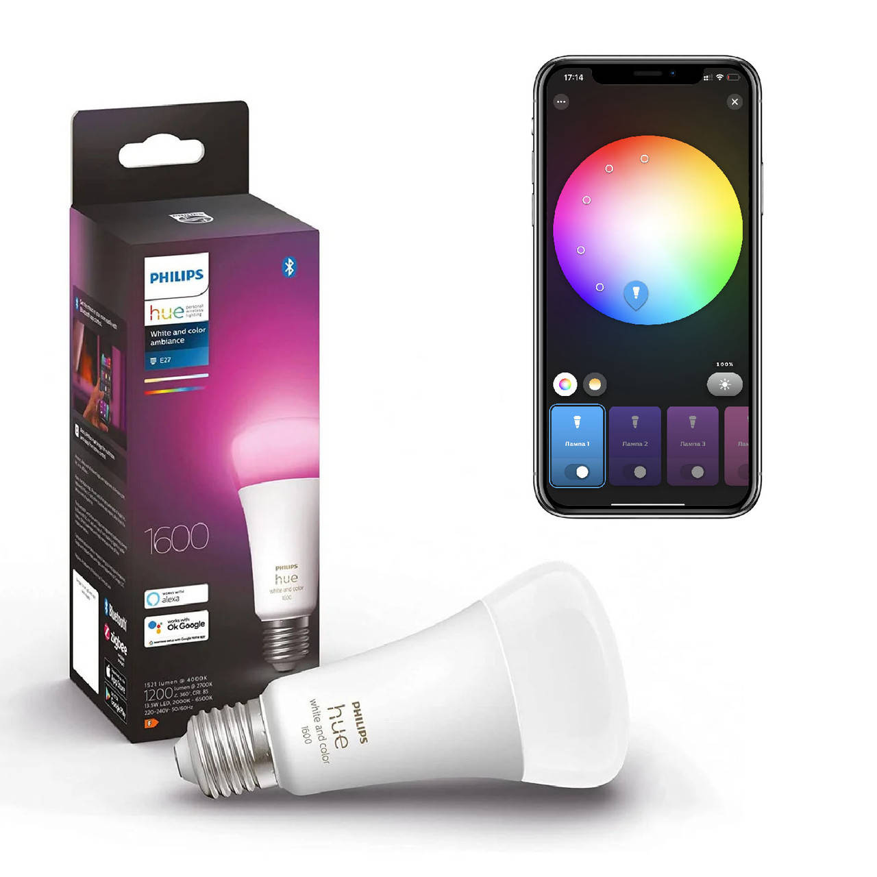 

Умная LED лампочка Philips Hue E27 White and Color 1600лм 100Вт 13.5W ZigBee, Bluetooth, Apple HomeKit