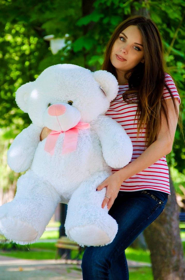 

Мишка Бойд 70см / 42см Белый с розовым