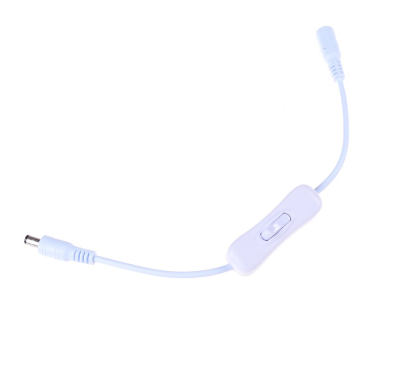 

DC-DC кабель , разъем питания (Папа-Мама) с выключателем 5.5x 2.1mm белый