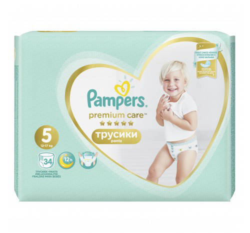 

Подгузники-трусики PAMPERS PREMIUM CARE 12-17 КГ, РАЗМЕР 5 (JUNIOR), 34 шт., Белый