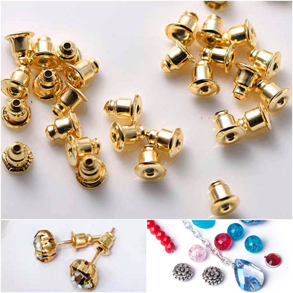 

(5 грамм ≈ 50 штук) Заглушки для сережек, металл+силикон 5x4 мм, цвет - Золото