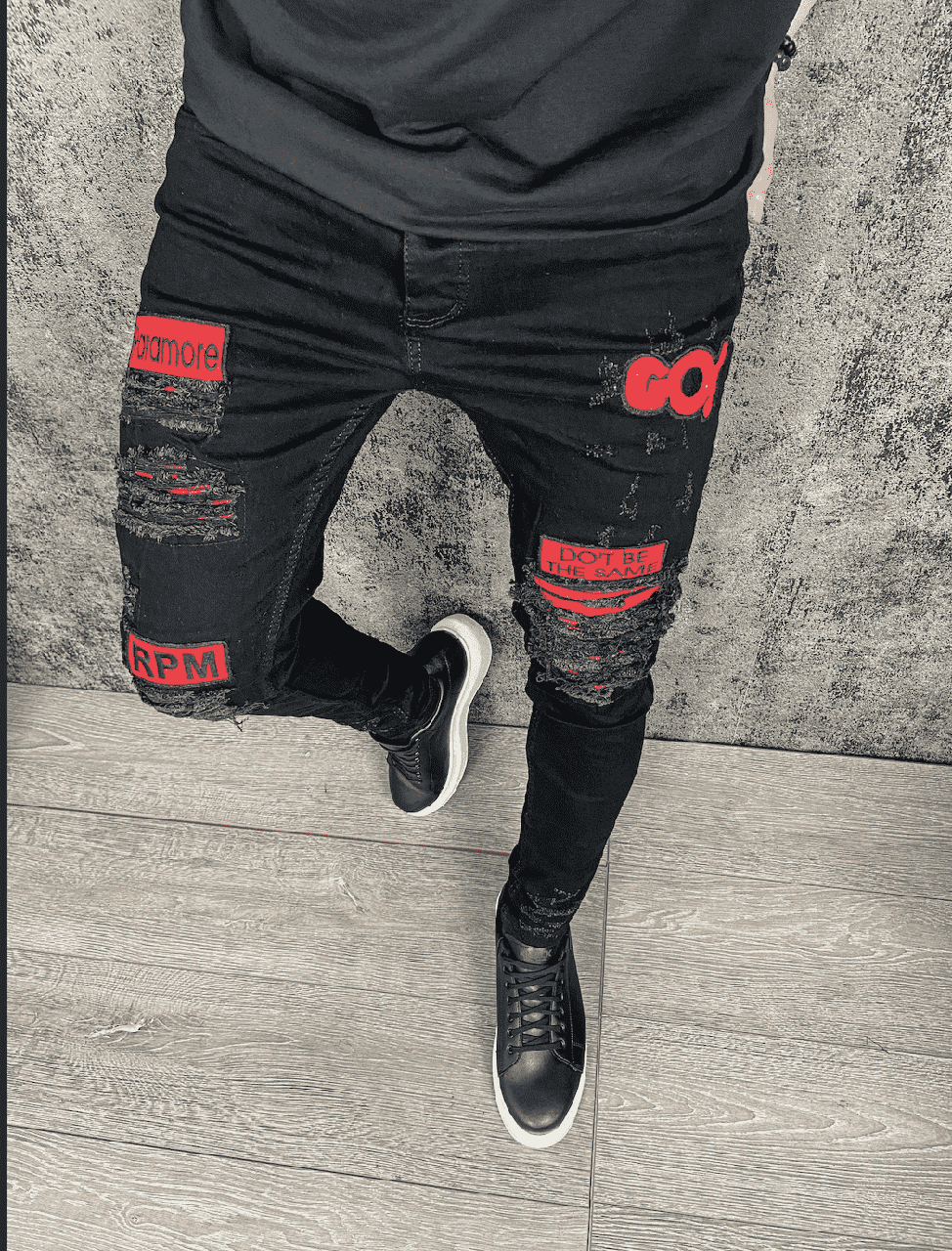 

Мужские черные зауженные джинсы с надписями, Турция