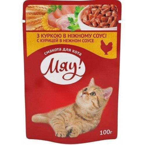

Влажный корм Мяу! для кошек 100г х 24шт с курицей в нежном соусе