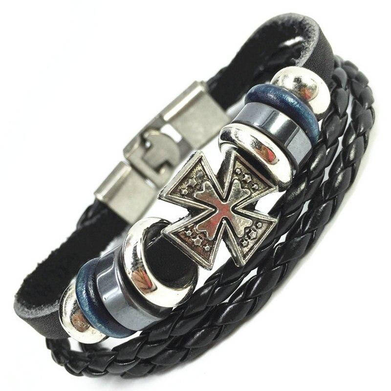 

Багатошаровий браслет зі шкіри з хрестом тамплієрів, довжина 18 см