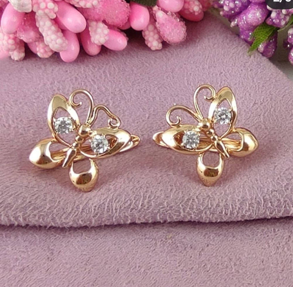 

Серьги Xuping длина 1.5см медицинское золото позолота 18К бабочки с901