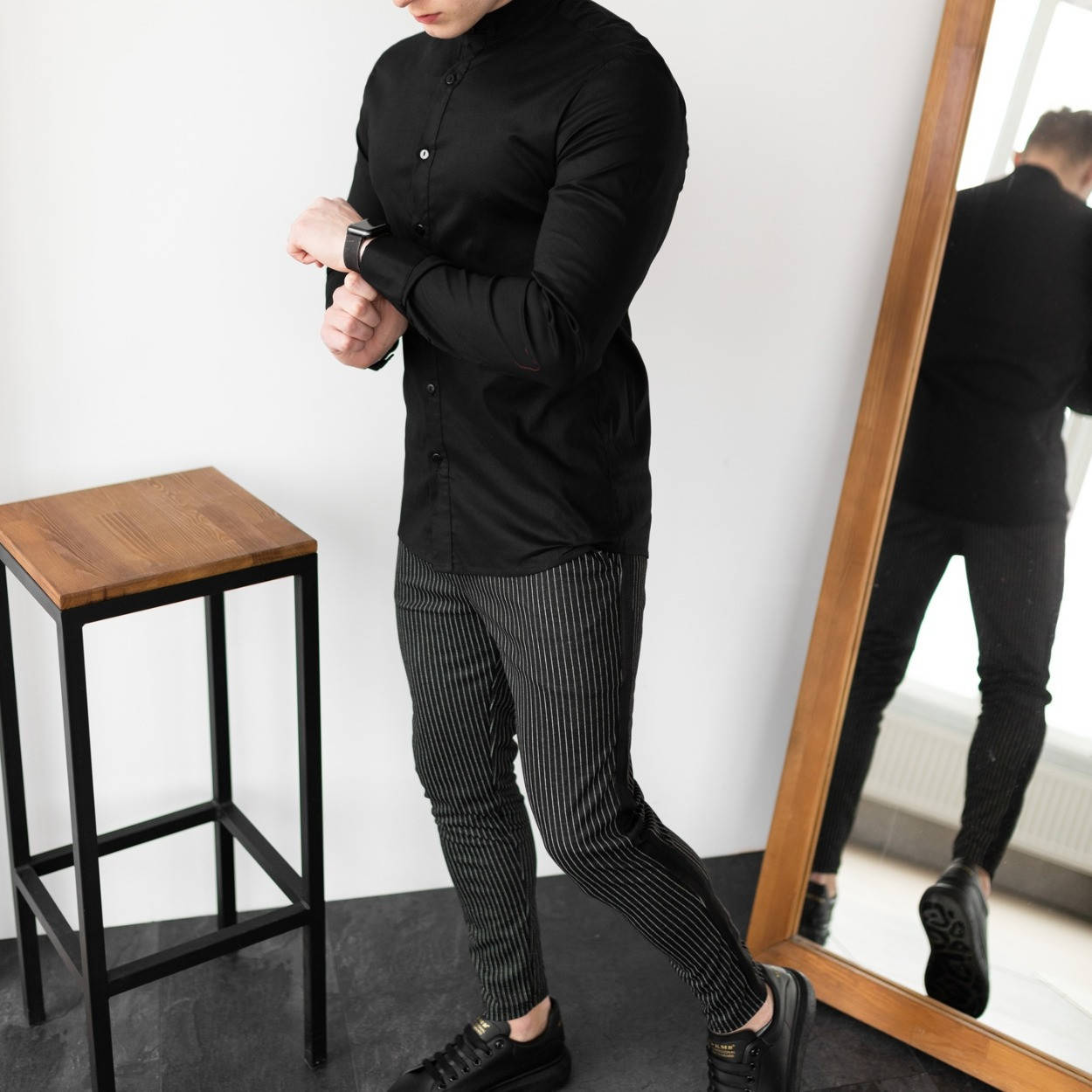 

Мужской комплект рубашка черная + брюки черные в полоску ЛЮКС качества, Черный