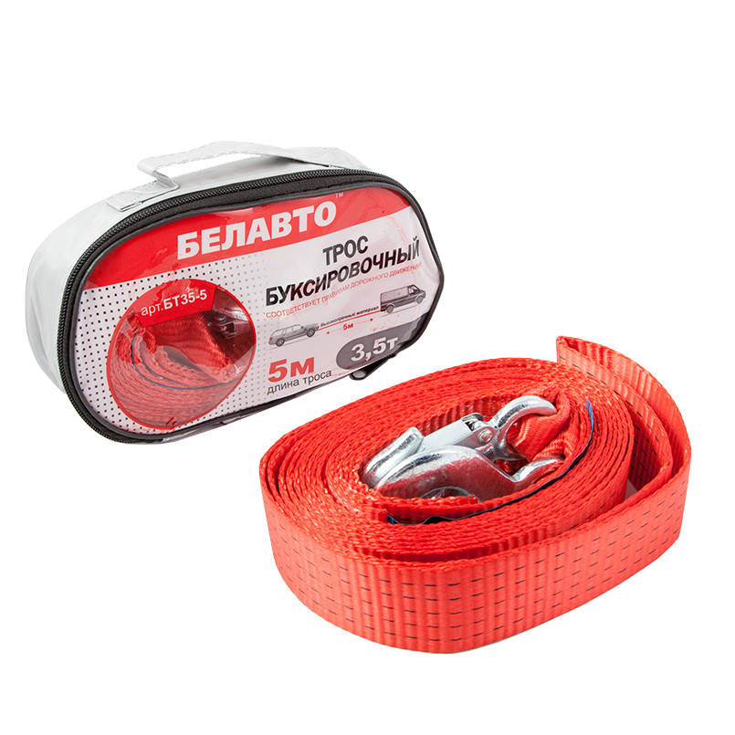 

Буксировочный трос BELAUTO 3,5 т, 5 м c крюками в сумке