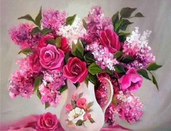 

Алмазная вышивка. Картина на подрамнике "Сирень и розы" , размер 40х50