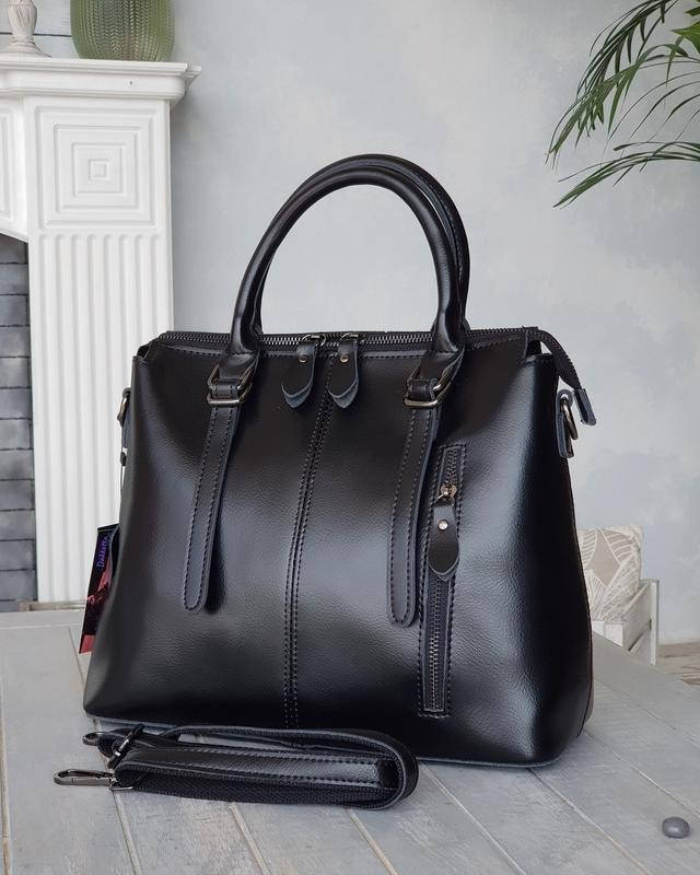 

Женская кожаная черная деловая сумка, Черный