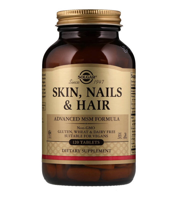

Кожа, ногти и волосы, skin nails hair МСМ, Solgar 120 таблеток