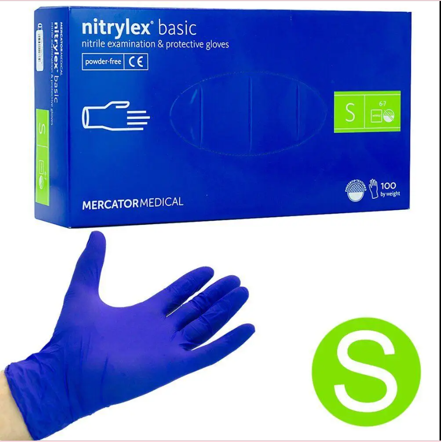

Нитриловые перчатки размер  Nitrylex Mercator Basic (50 пар, Голубой