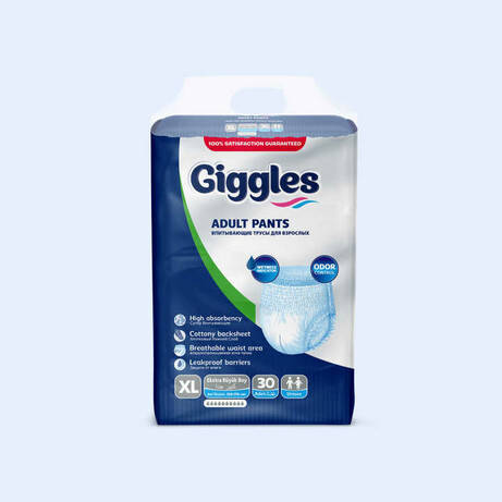 

Подгузники-трусики для взрослых Giggles Extra Large 120-170 см 30 шт