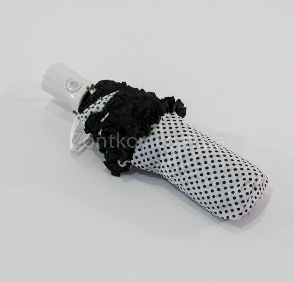 

Складной зонт полный автомат в горох и с рюшей по куполу от т.м. "Feeling Rain"