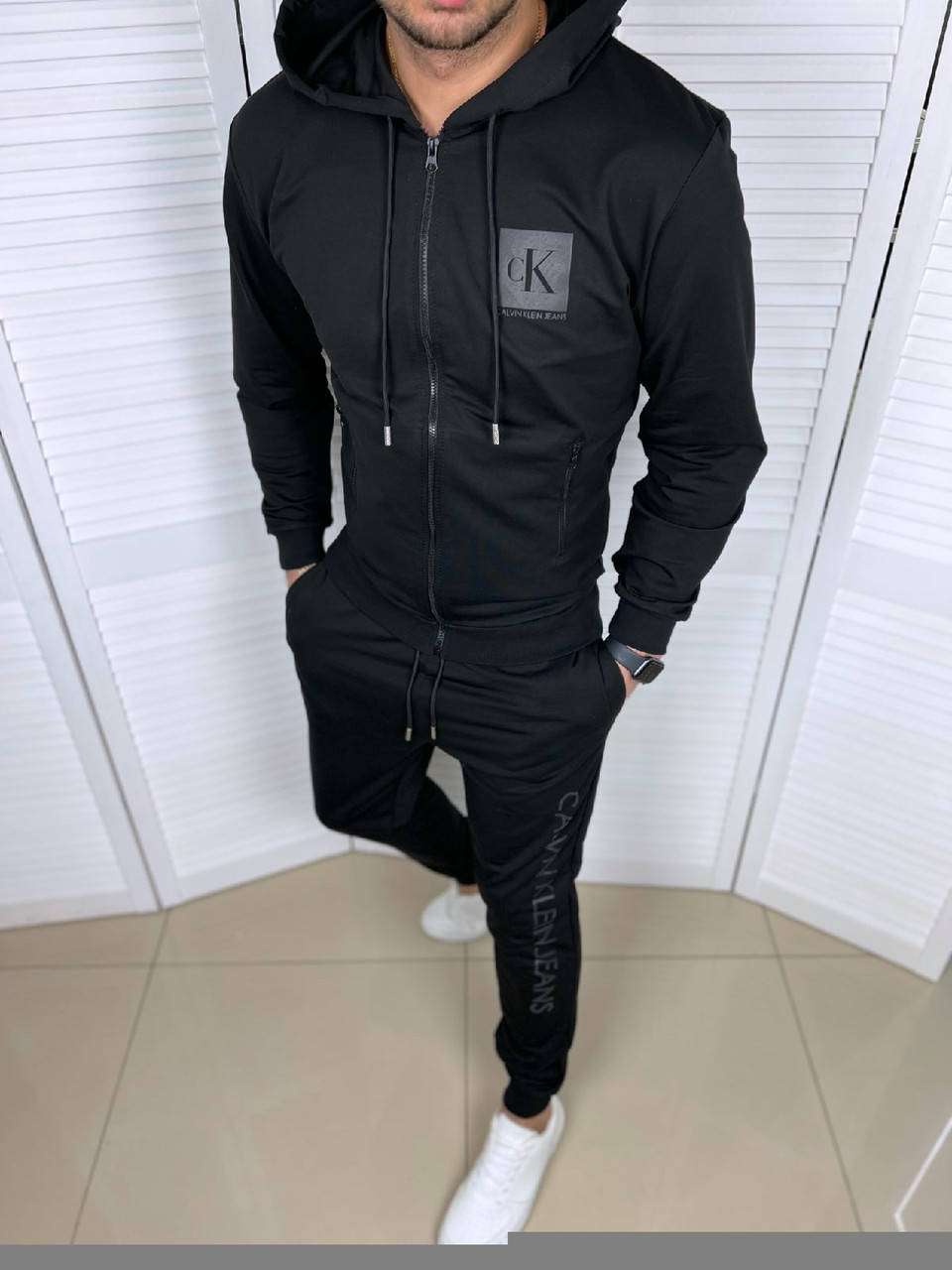

Мужской весенний спортивный костюм CK штаны и кофта чёрный M L XL XXL, Черный