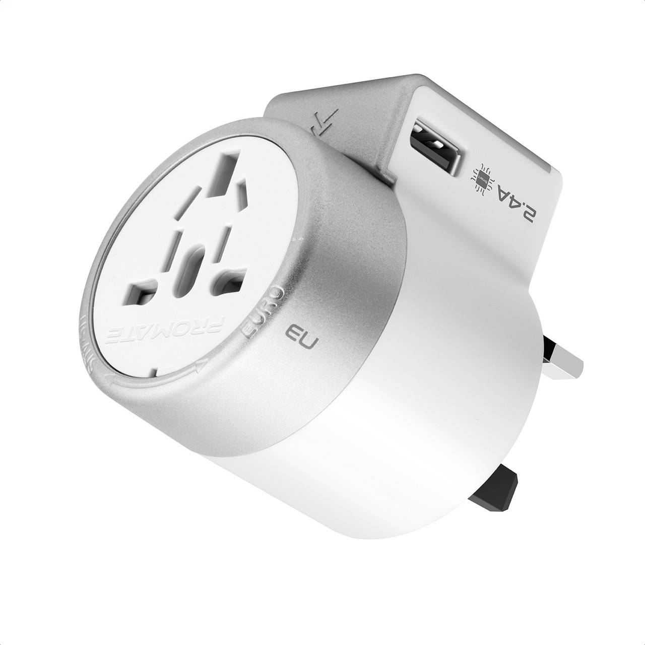 

Переходник сетевой Promate Twist EU/US/UK/AU to EU/US/UK/AU+2xUSB 12 Вт White, Белый