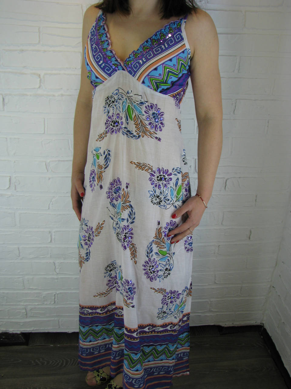 

Сарафан женский в пол 1145 бело-фиолетовый