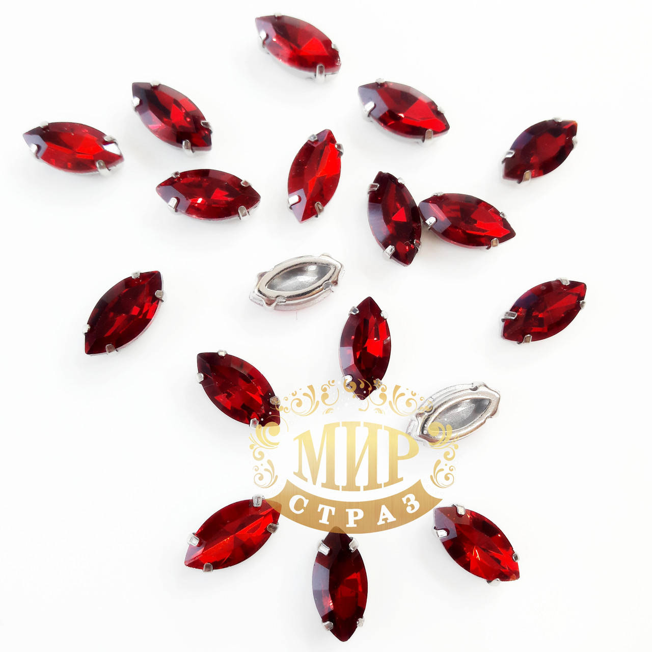 

Камни в цапах Люкс, форма Лодочка, цвет Siam, 6х12мм, 1шт, Белый