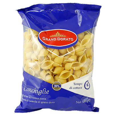 

Макарони Грано Дорато ракушки Grano Dorato conchiglie 500g 24шт/ящ (Код : 00-00006299)