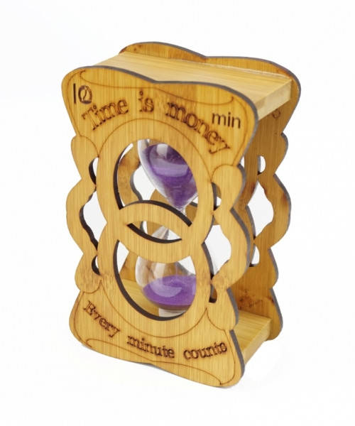 

Песочные часы "Бесконечность" стекло + бамбук 10 минут Сиреневый песок