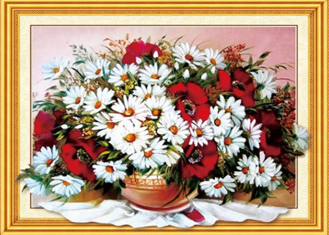 

65*50см 5D Ромашки с маками, алмазная живопись, полная выкладка