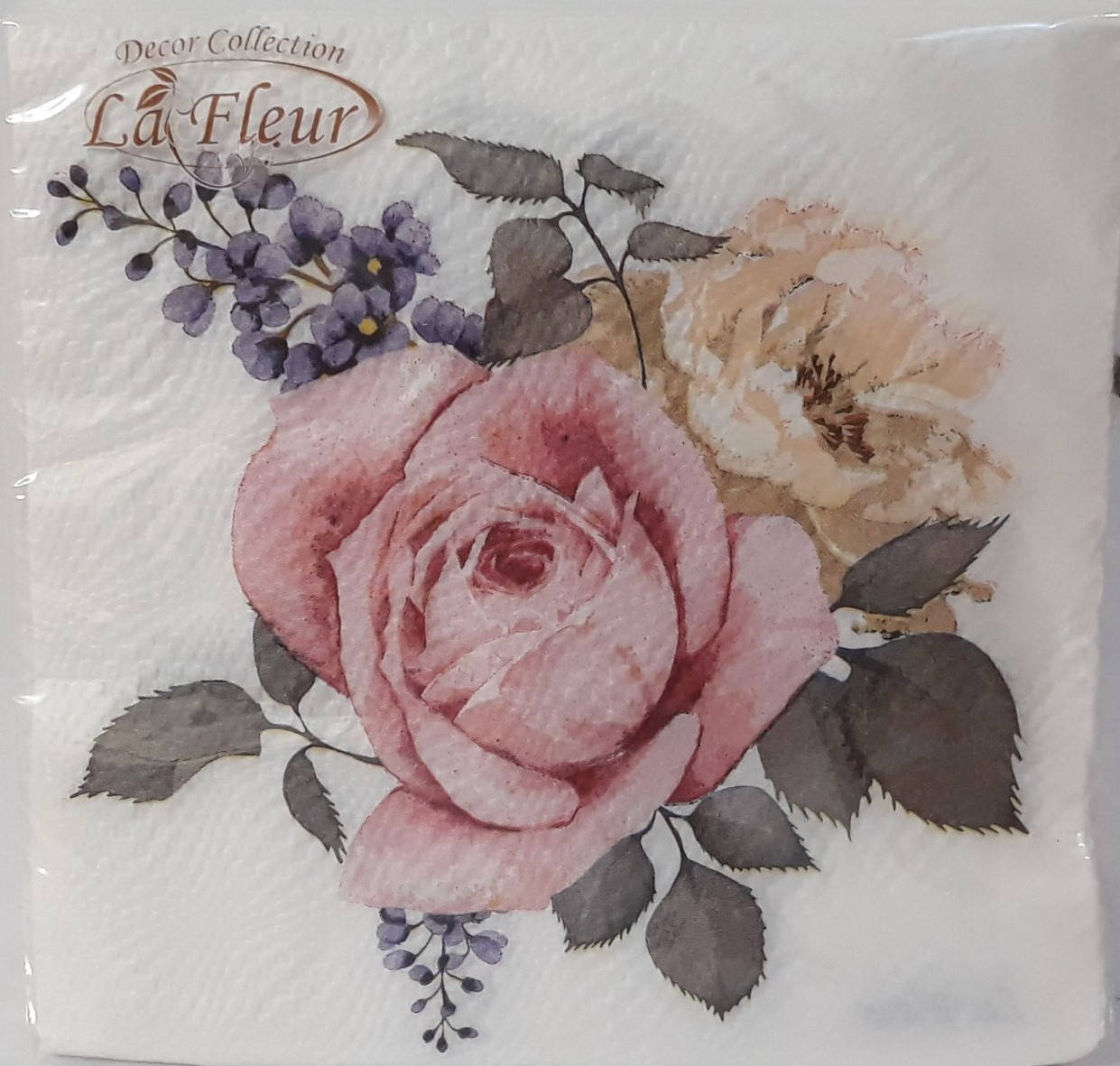 

Серветка ТМ"La Fleur"33*33, 2 шари, Квіткове тріо, Белый