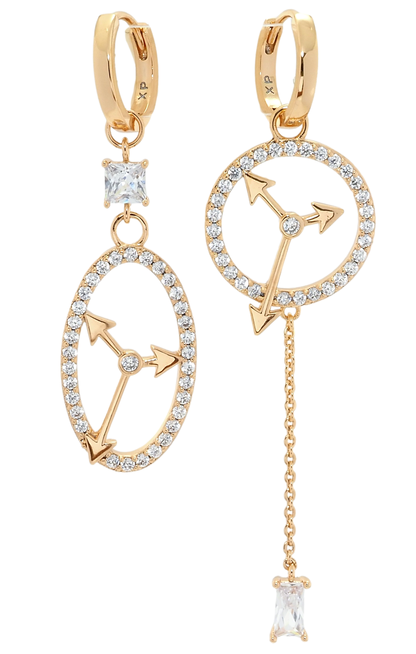 

Серьги Xuping Позолота 18K подвески на колечках "Ассиметричные часики"