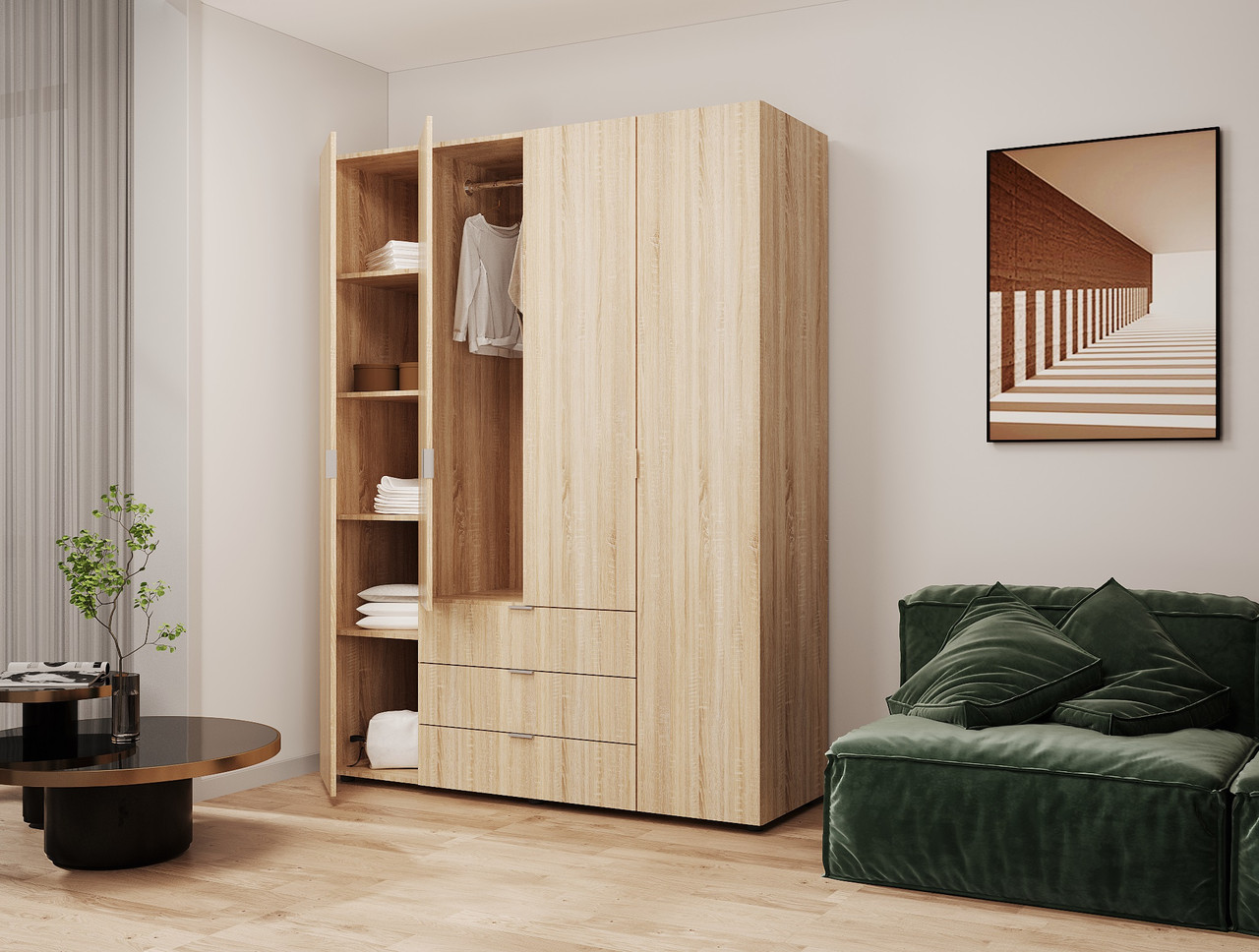 Розпашна Шафа для одягу Doros Гелар Дуб Cонома 4 ДСП 155х49,5х203,4 (80397560) 4