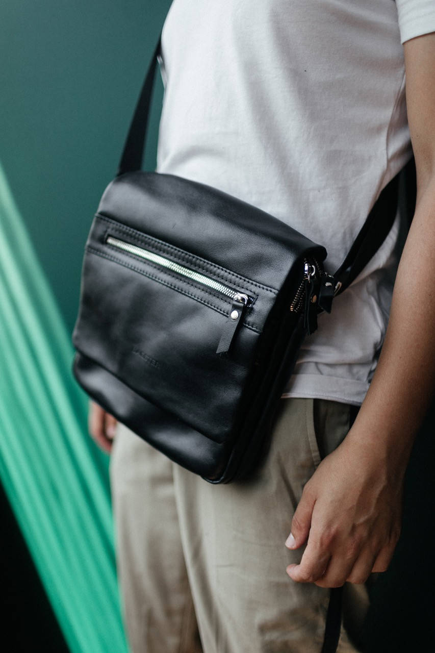 

Сумка кожаная Bagster ручной работы , барсетка из кожи, Черный