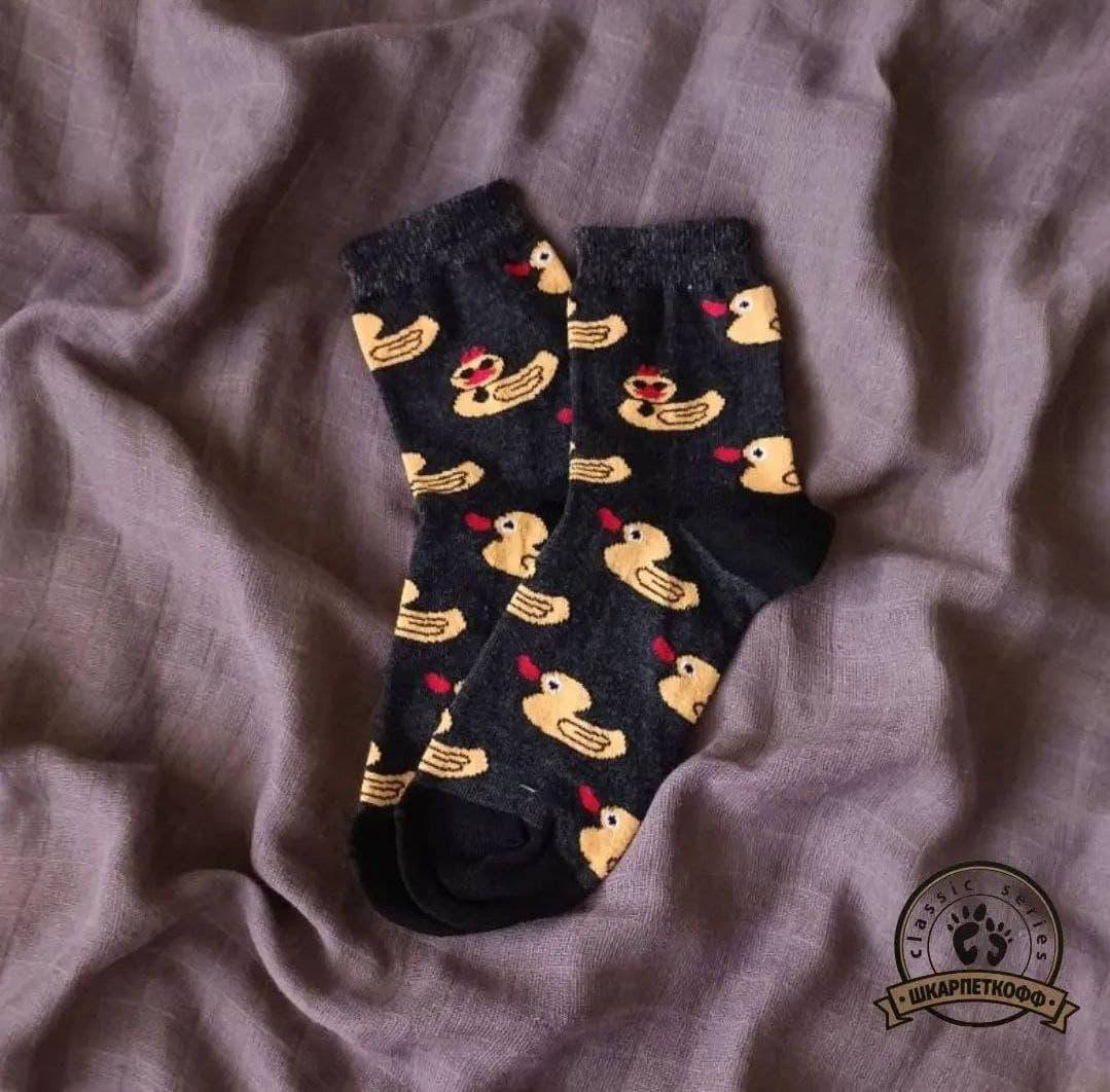 

Модные черные высокие носки с принтом - носки с уточками, Черный
