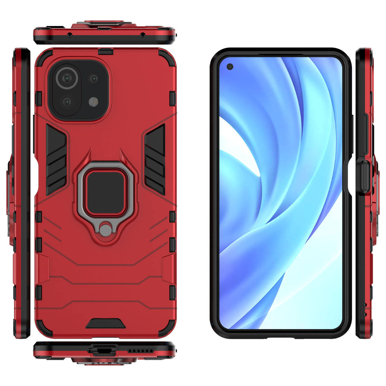 

Бронированный чехол для Xiaomi Mi 11 Lite с кольцом Red, Красный