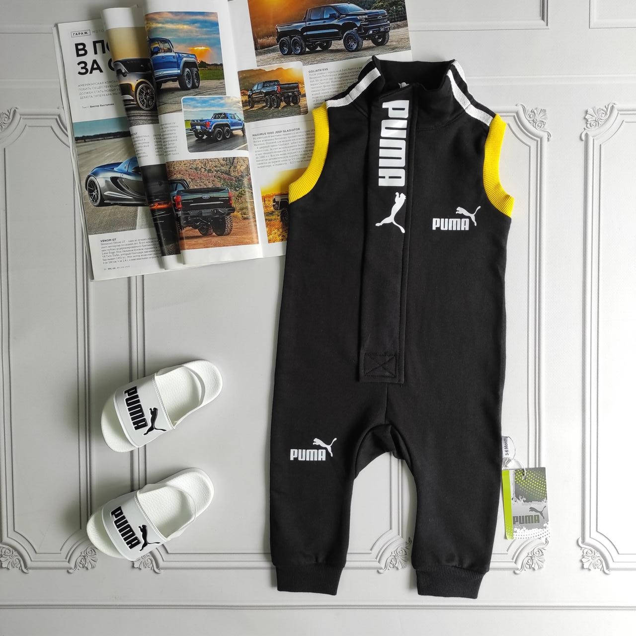 

Летний черный ромпер для новорожденных Puma