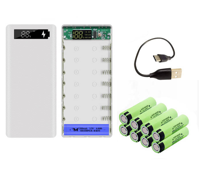 

Power Box 8 Smart - корпус для павербанка 20000mAh 5V 2.1A 2USB, Micro-USB, Type-C, кейс для сборки powerbank Корпус + Аккумуляторы 18650 8 шт
